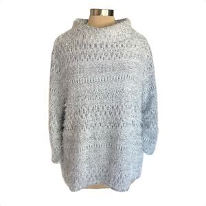 Vince Camuto Gray Fuzzy Funnel Neck Sweater Sz 2X Wide Sleeve Contemporary